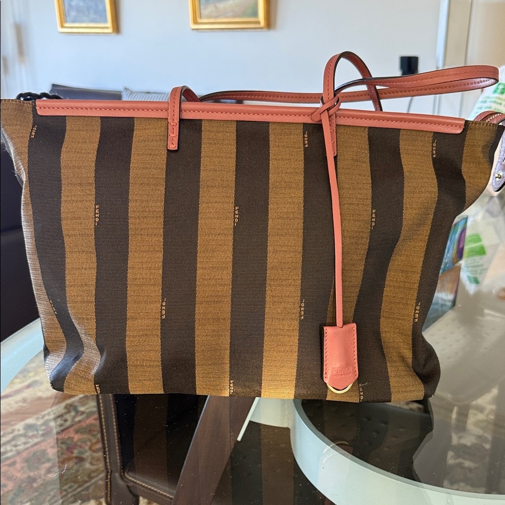 Fendi Brown and Tan Tote with Pink Trim